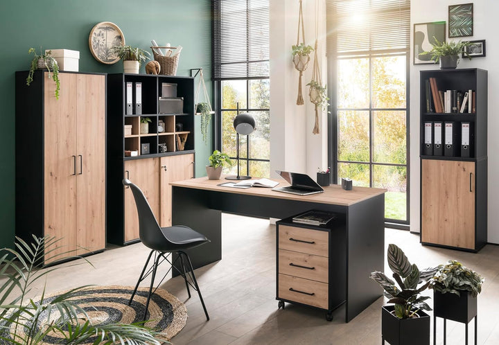 Schildmeyer Rollcontainer Aino 155695, Artisan Eiche Dekor/schwarz matt, 40 x 50 x 57 cm