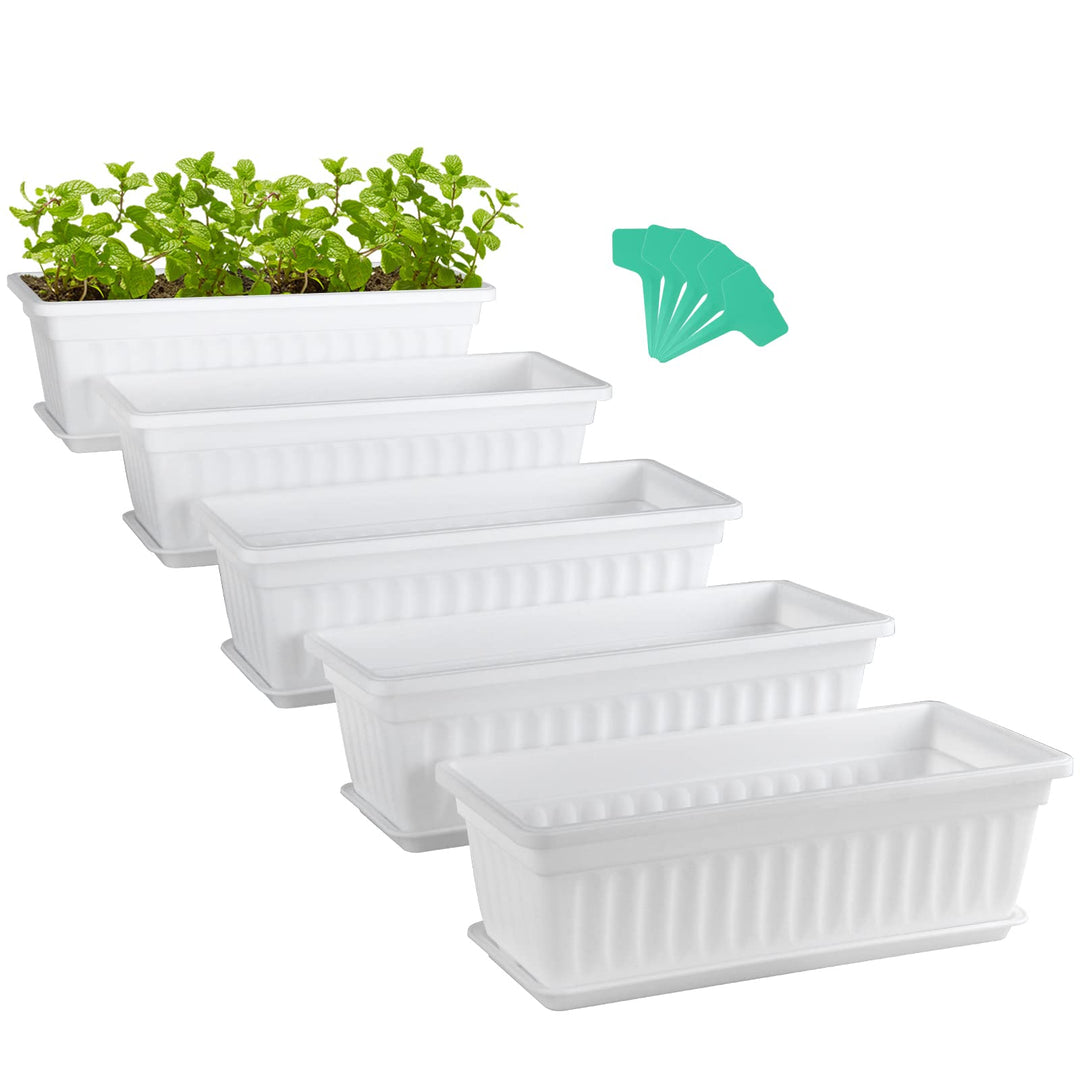 Skelang 5 Pcs rechteckige Blumentöpfe, 42,7 cm, Pflanzenständer mit Tablett, Gartenkasten mit Etiket