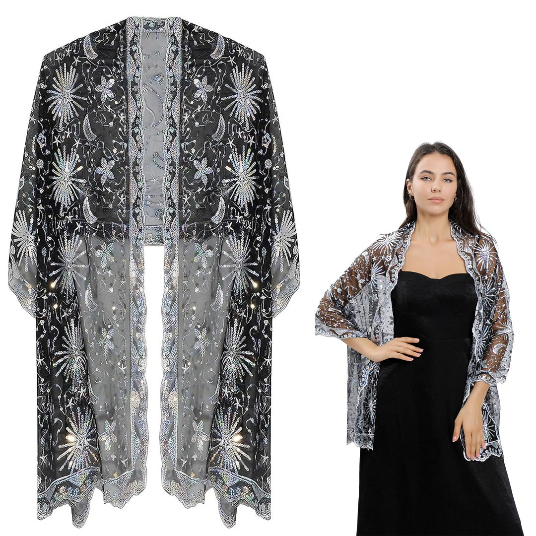 Cape Stola Damen mit Sternen und Mond Festlicher Umhang Bolero für Abendkleider, Hochzeiten,Weihnach