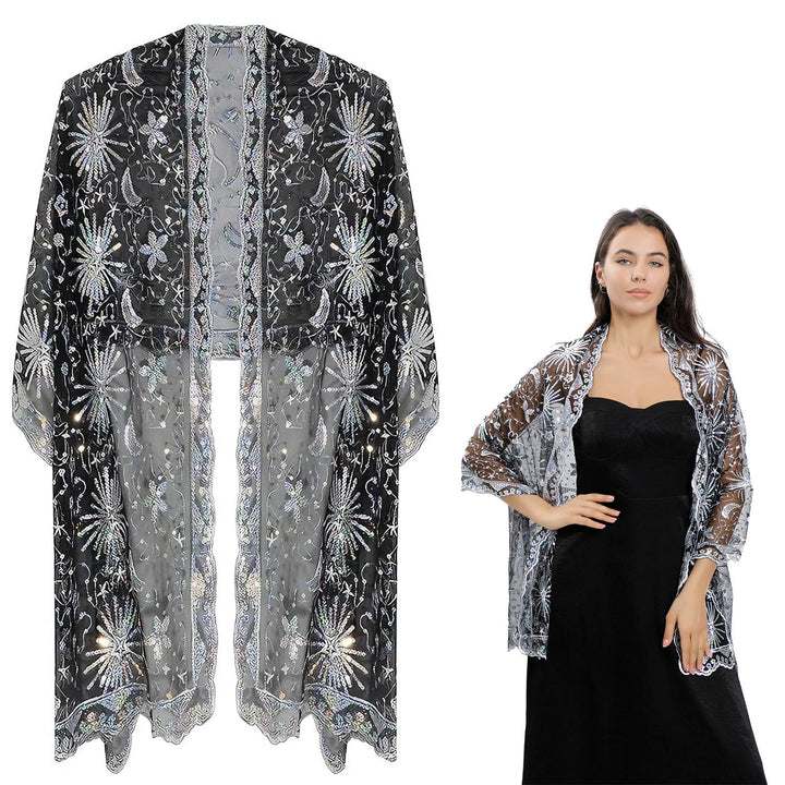 Cape Stola Damen mit Sternen und Mond Festlicher Umhang Bolero für Abendkleider, Hochzeiten,Weihnach