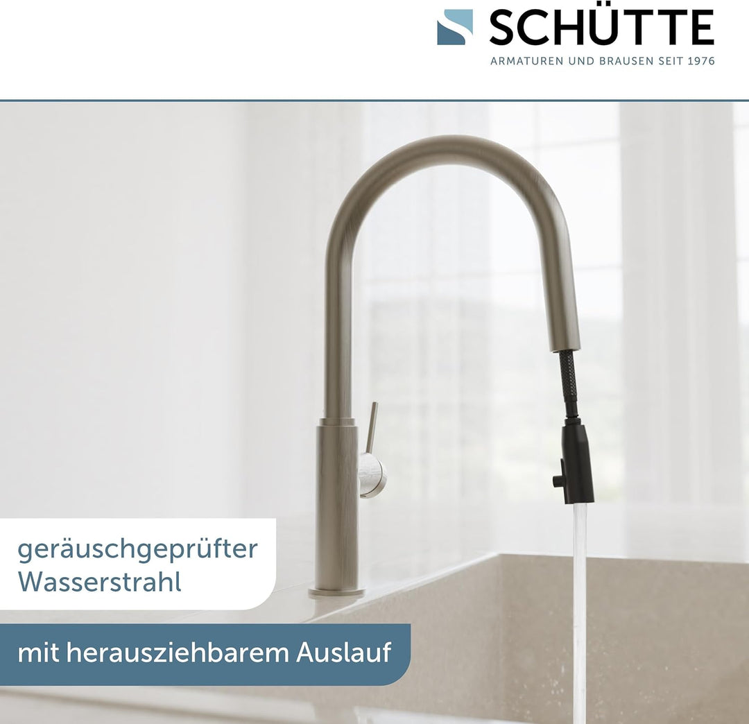 SCHÜTTE 79526 Blackpool Küchenarmatur mit ausziehbarer Geschirrbrause, 360 Grad Wasserhahn für die K