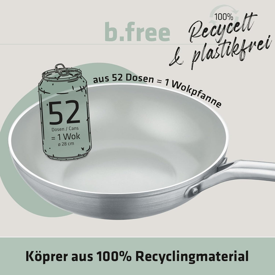 Berndes Wok b.free - Wokpfanne 28 cm – aus recyceltem Aluminium - allherdtauglich - Wok mit Antihaft