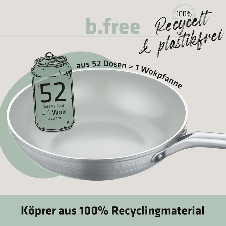 Berndes Wok b.free - Wokpfanne 28 cm – aus recyceltem Aluminium - allherdtauglich - Wok mit Antihaft