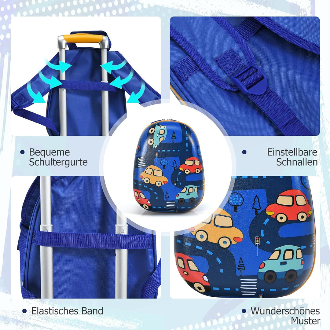 DREAMADE Kinderkoffer Jungen mit Rucksack 18"+12", 2 TLG. Kinderkoffer Set, Kindergepäck Trolley, Ki
