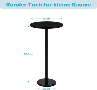 smusei Kleiner Schwarzer Beistelltisch, runder Couchtisch mit Marmorsockel Sofa-Beistelltisch für Wo