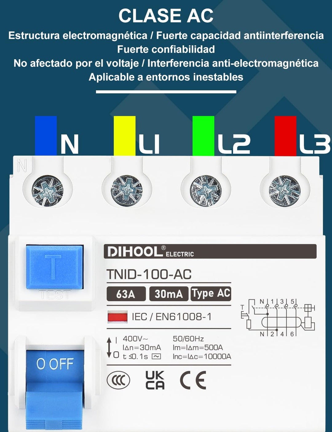 DIHOOL RCD Typ AC fi schutzschalter Fehlerstromschutzschalter FI-Schalter DIN Hutschiene 4-polig 63A