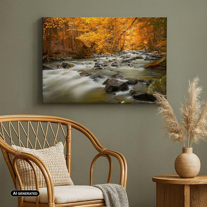 Bilder auf Leinwand 100x70cm Leinwandbild Stream Herbst Forrest Berg Gross Wanddeko Bild Schlafzimme