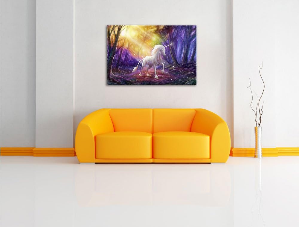 Pixxprint Einhorn im Märchenwald als Leinwandbild/Grösse: 100x70 cm/Wandbild/Kunstdruck/fertig bespa