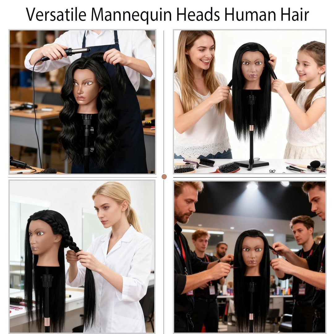 Friseur Übungskopf 100% Echthaar, 66 cm / 26 Zoll Mannequin Kopf mit Haaren, Friseurkopf Trainingsko