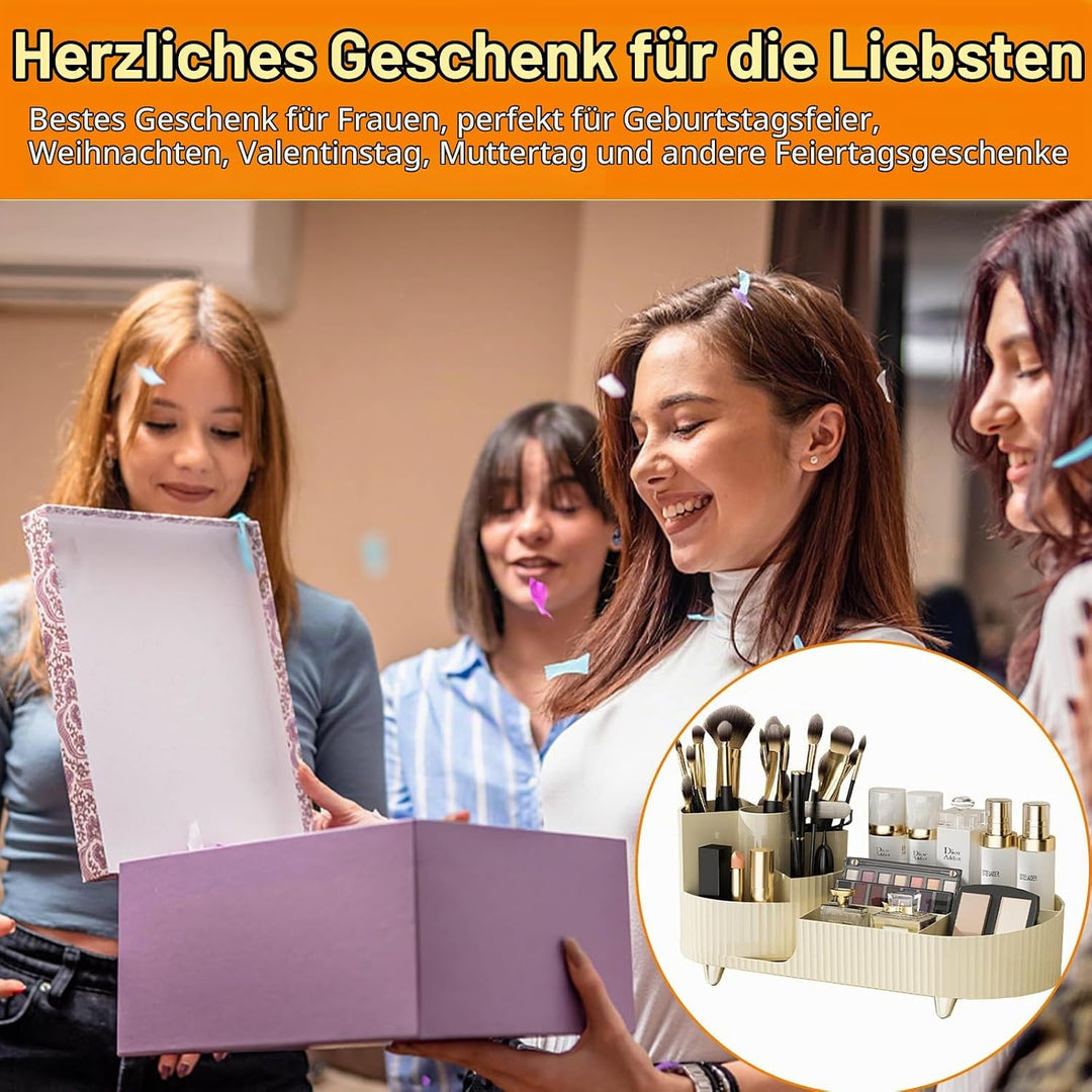360°Drehbarer Cremefarbe Kosmetik Organizer mit Fach 2 in 1,Hohe Kapazität Skincare Organizer, Aufbe