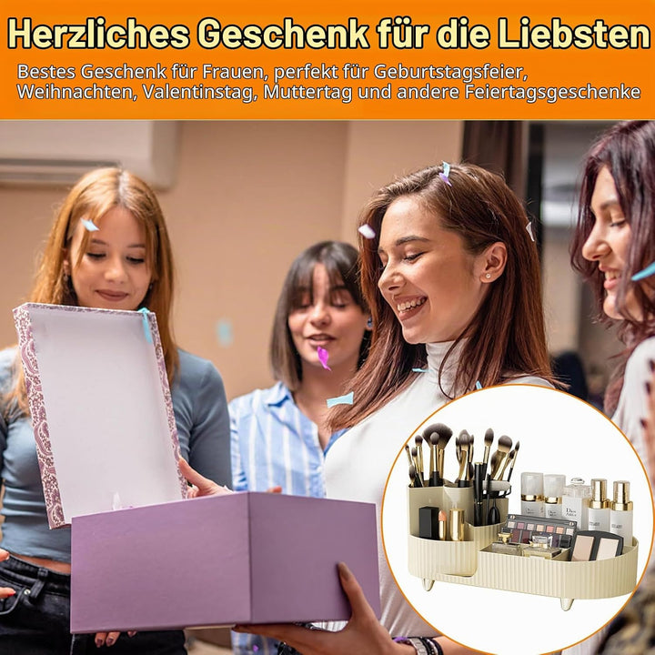 360°Drehbarer Cremefarbe Kosmetik Organizer mit Fach 2 in 1,Hohe Kapazität Skincare Organizer, Aufbe