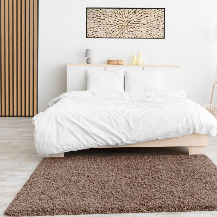 VIMODA Prime Shaggy Teppich Hochflor Langflor Teppiche Modern Einfarbig Nougat Hellbraun, Masse:100x
