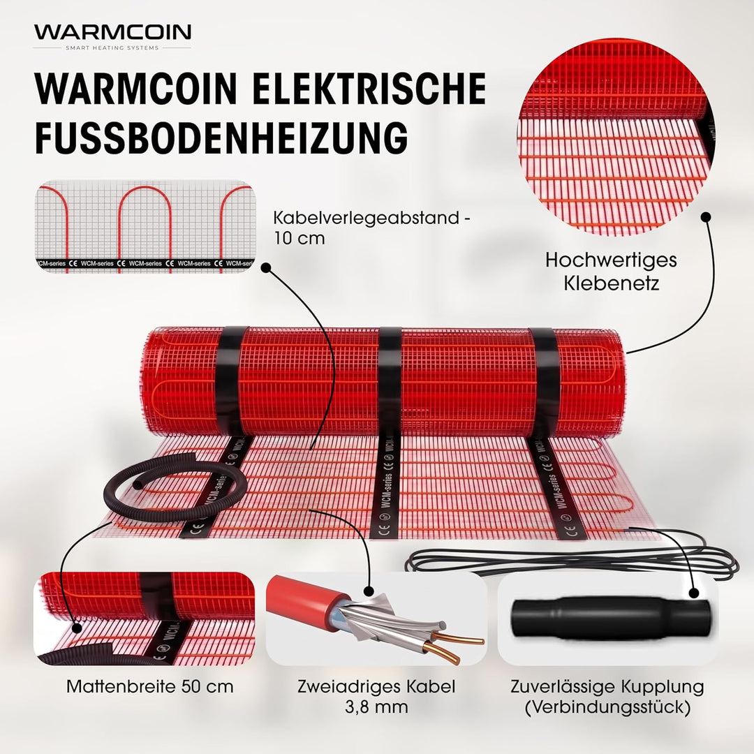 Elektrische Fussbodenheizung Paket 160 W/m² – Fliesen, Laminat &amp; Vinyl – 3,0 m² – W40 WLAN-Thermosta