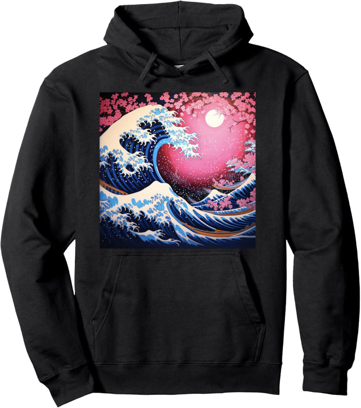 Lebendige Farben Sakura umarmen japanische Welle Pullover Hoodie