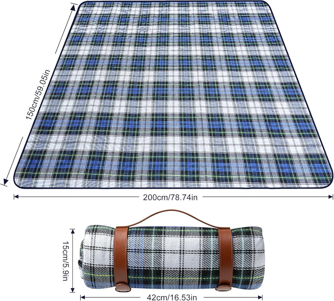 TRIXES XL-Tartan-Picknickdecke – mit hellbraunem Tragegriff – wasserdichte Rückseite – 150 cm x 200
