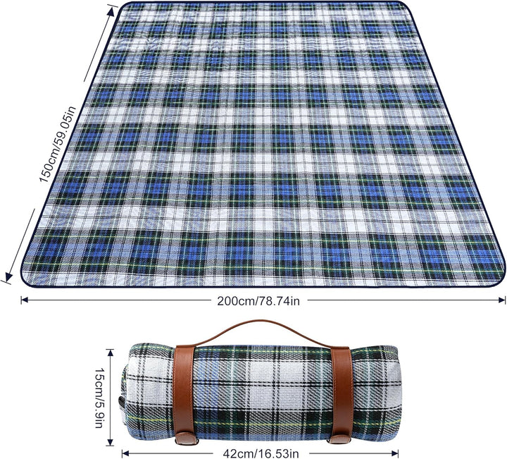 TRIXES XL-Tartan-Picknickdecke – mit hellbraunem Tragegriff – wasserdichte Rückseite – 150 cm x 200