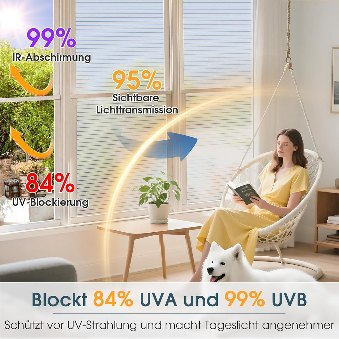 Lifetree Fensterfolie Streifen Blickdicht Sichtschutzfolie: Selbstklebend Fenster mit statischer Haf