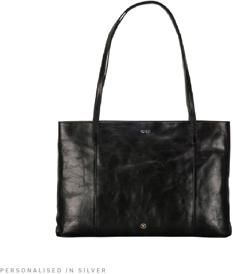 Maxwell Scott Italienischer Damen Leder Shopper Athenea in Schwarz, Schwarz