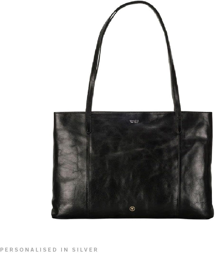 Maxwell Scott Italienischer Damen Leder Shopper Athenea in Schwarz, Schwarz