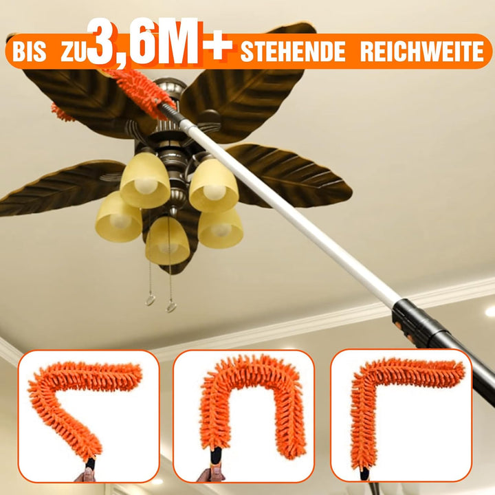 3,6M Staubwedel Teleskop Waschbar, Spinnwebenbesen mit Teleskopstiel, Fensterabzieher zum Reinigen v