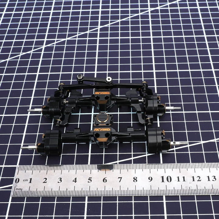 RCAWD SCX24 Axle Upgrades,CNC-gefrästes Vollmessing vorne hinten Portal-Achsengehäuse mit Stahlgetri