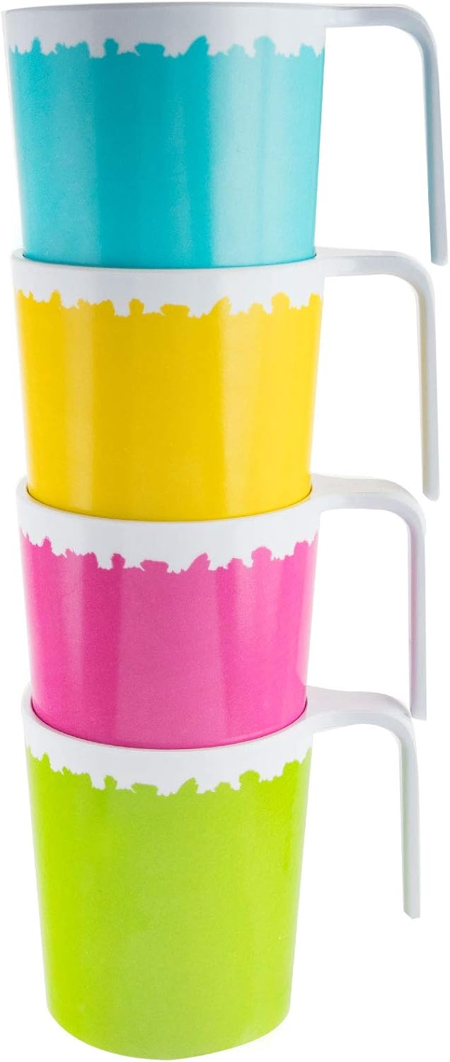Camping Geschirr Set aus Melamin für 4 Personen - 20 Teile - mit Trinkgläsern Bunt 450 ml - Essgesch