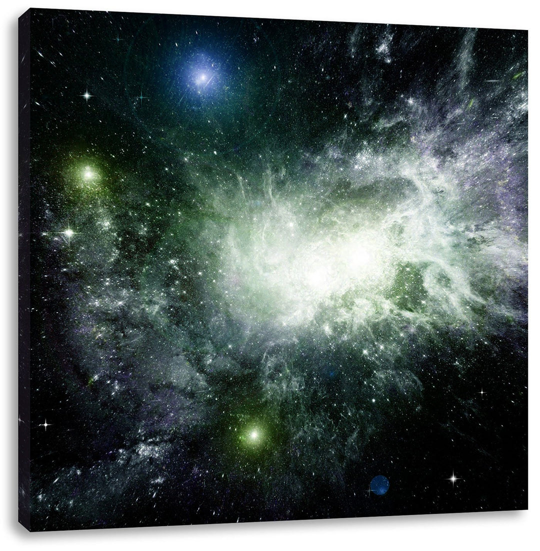 Pixxprint Ferne Galaxie im Sternenstaub als Leinwandbild/Grösse: 70x70 cm/Wandbild/Kunstdruck/fertig
