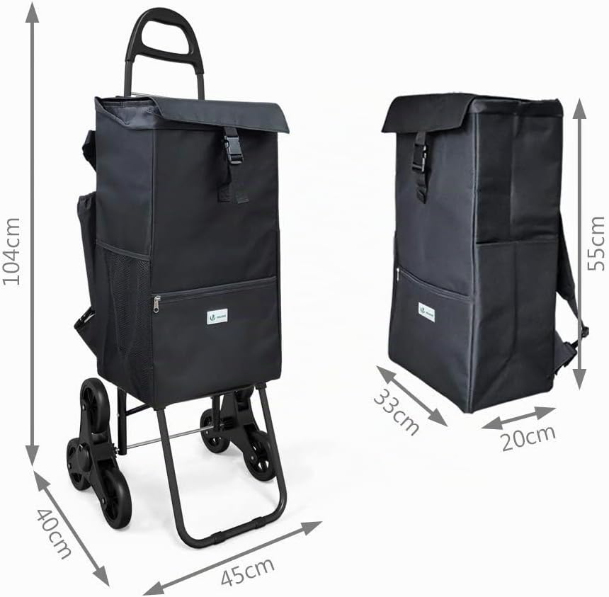 VOUNOT Einkaufstrolley Treppensteiger mit Kühlfach, Einkaufswagen Klappbar mit 3 Räder, 40 L, 40 L