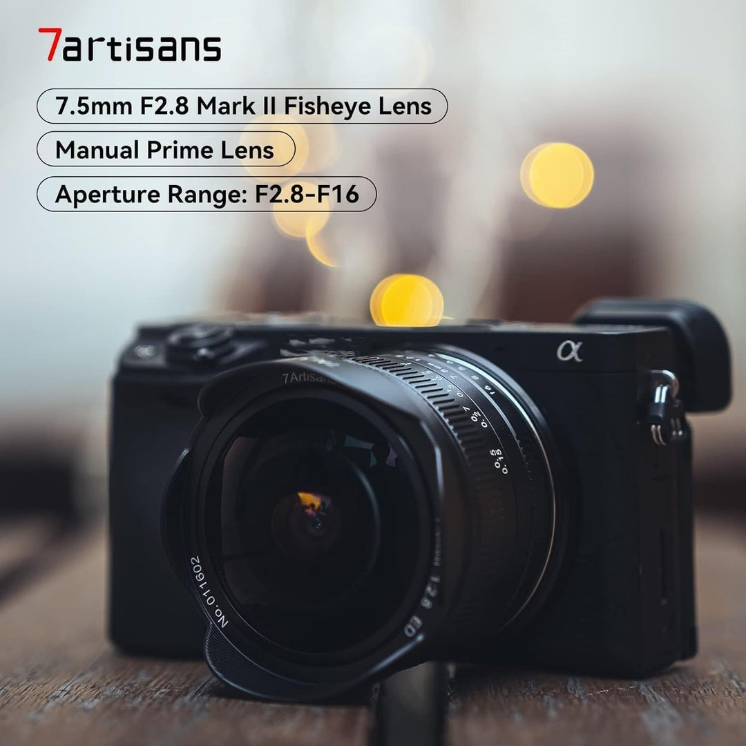 7Artisans 7,5 mm F2,8 II Sony E Mount APS-C Fisheye Prime Objektiv,Manuelles 190° Ultra Weitwinkel F