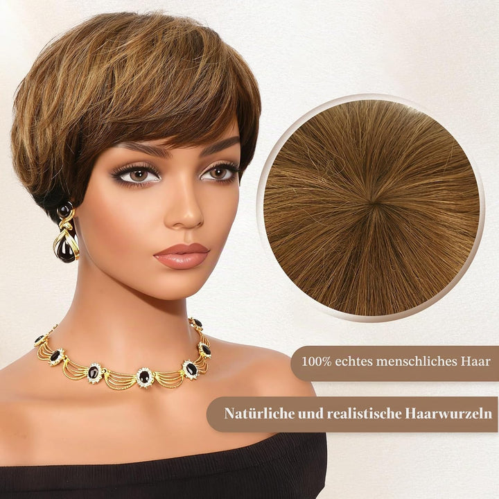 RUWISS Pixie Cut Perücken für Schwarze Frauen Pixie Cut Echthaar Perücken Short Layered Perücken Upp