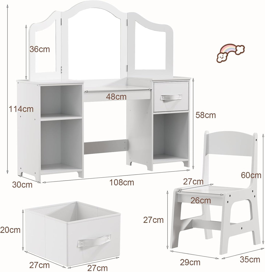 Clevich 2 in 1 Schminktisch Kinder, Kinderschminktisch mit Abnehmbarem Spiegel, Prinzessin Frisierti