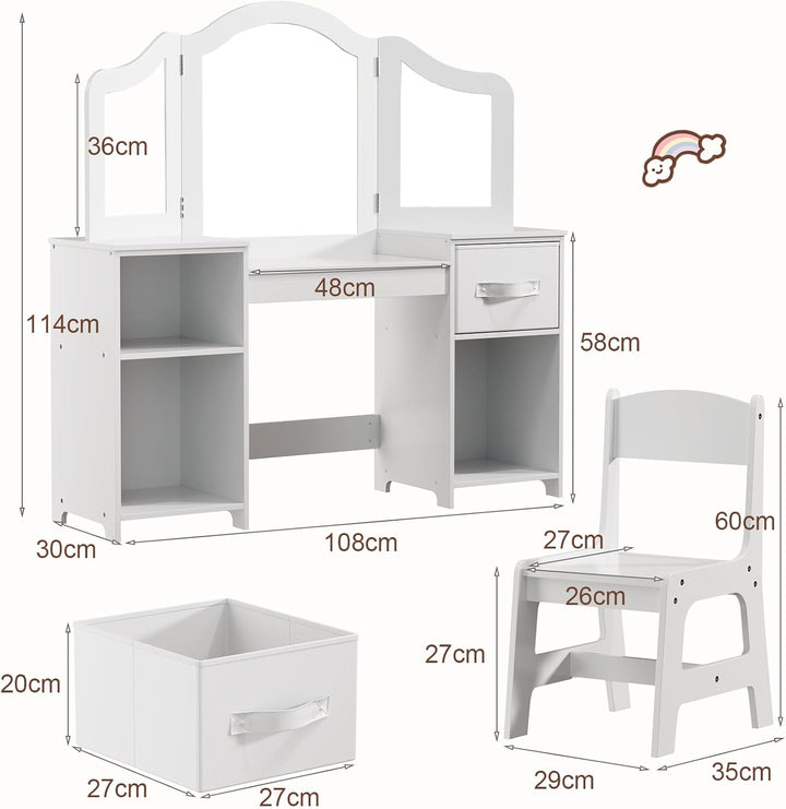 Clevich 2 in 1 Schminktisch Kinder, Kinderschminktisch mit Abnehmbarem Spiegel, Prinzessin Frisierti