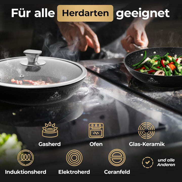 Pfanne Induktion [mit Deckel] Bratpfanne 24cm Antihaftbeschichtet ꟾ Kratzfest Pan ꟾ PFOA FREI &amp; Pfan