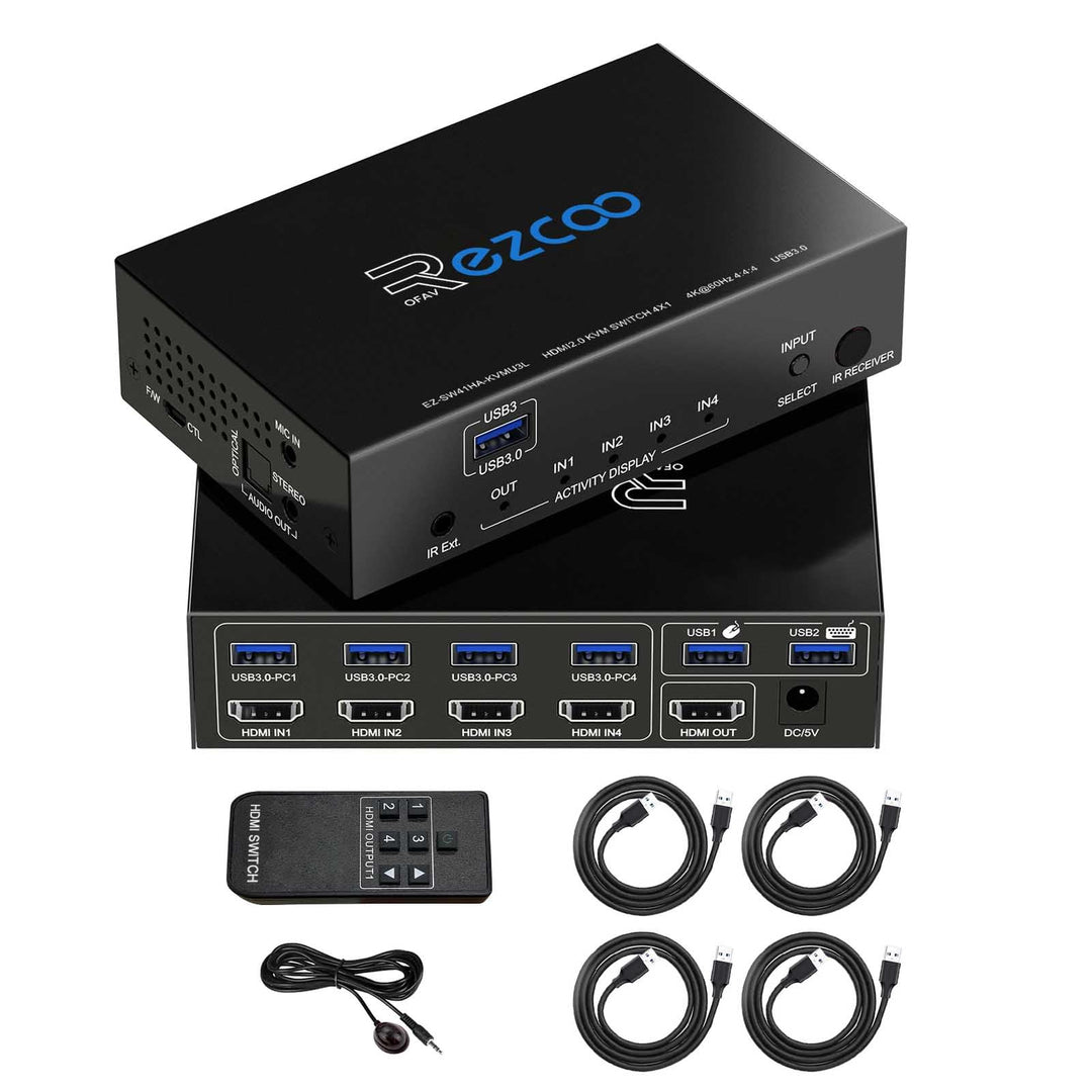 USB3.0 HDMI KVM Switch 4 Port 4 In 1 Out 4K 60Hz 4 In 4 Out SPDIF 5.1 Audio Breakout Mouse/Keyboard/