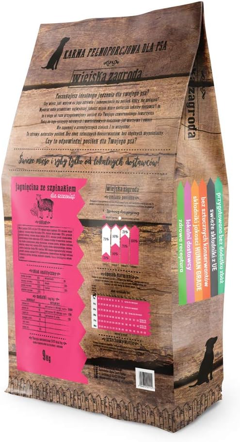 Wiejska Zagroda Hundefutter Lamm mit Spinat für Welpen 9 kg