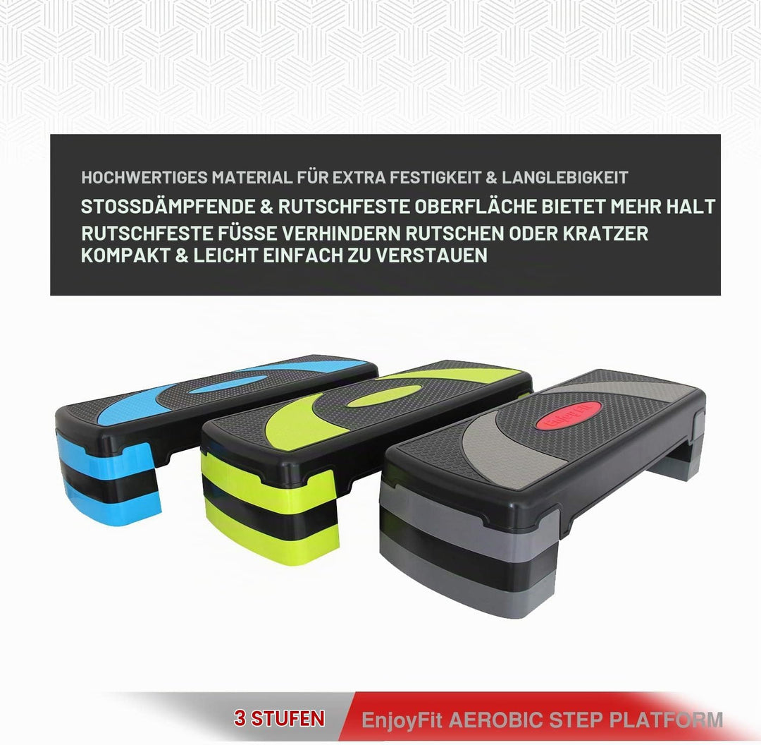 EnjoyFit Aerobic Steppbrett XL Premium Extra Gross Inkl. 3-Fach Höhenverstellbarer Stepper, 78 x 30