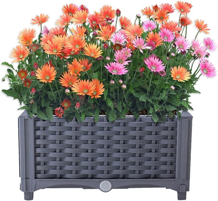 Mingone Blumentopf Rattan Optik aus Kunststoff Blumenkasten Balkonkasten mit Wasserspeicher Pflanzka