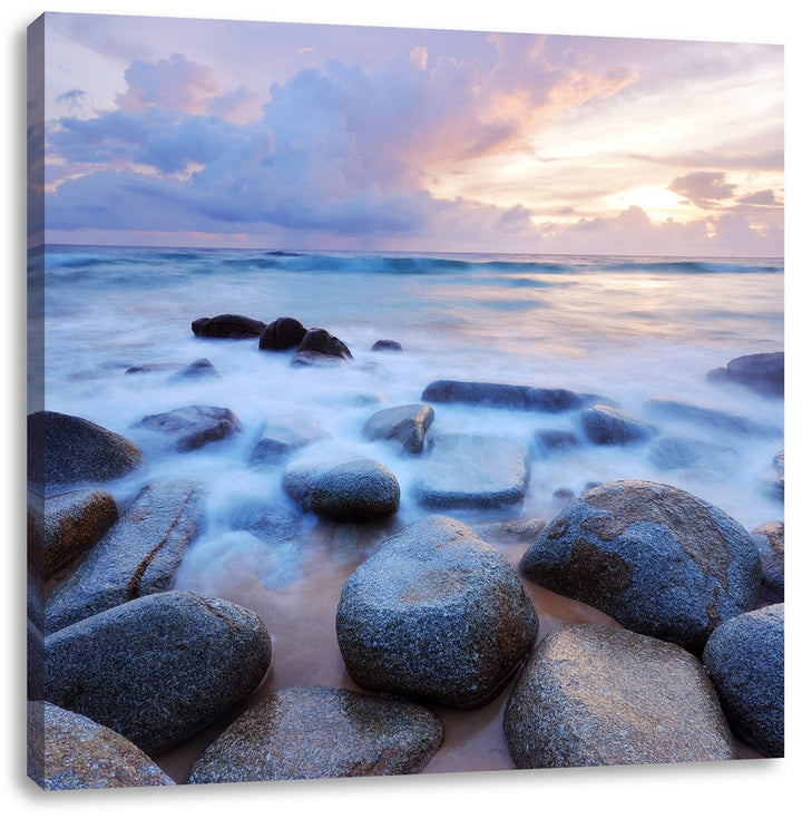 Romantisches Meer, Format: 70x70 auf Leinwand, XXL riesige Bilder fertig gerahmt mit Keilrahmen, Kun