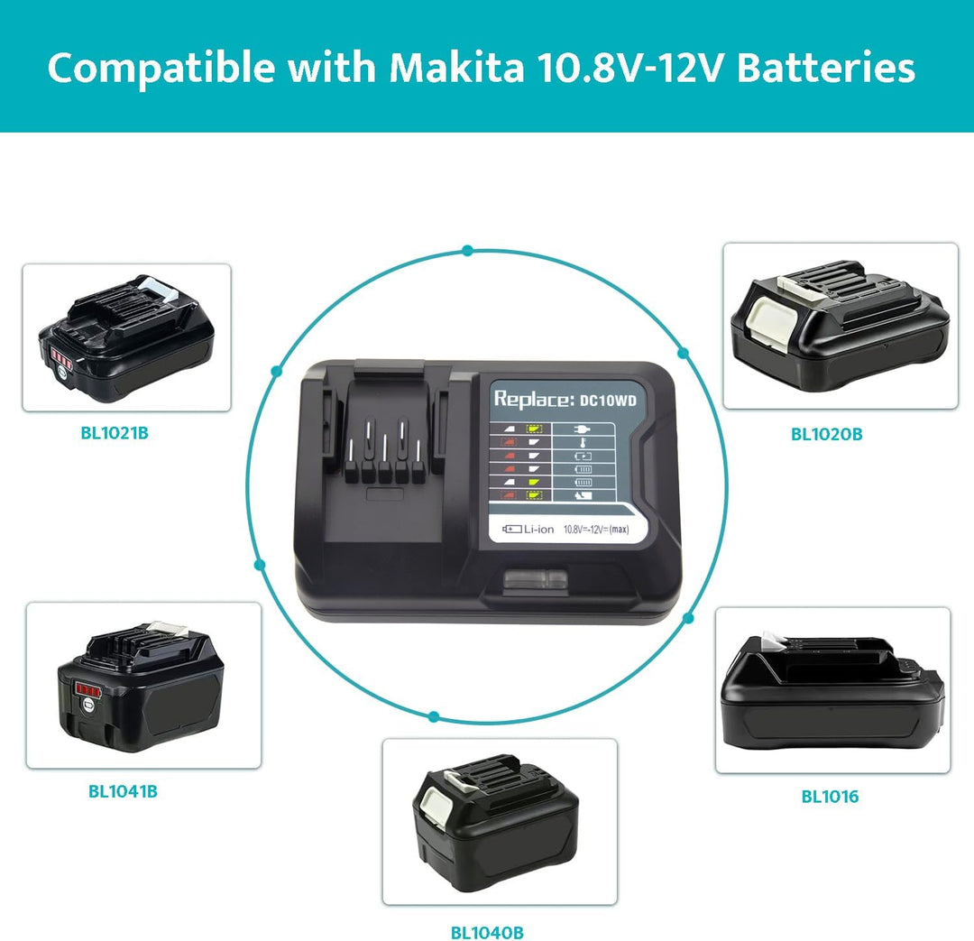 Ersatz für Makita 12V Ladegerät DC10WD DC10SB DC10WC Kompatibel mit Makita 10,8V-12V Akku BL1015 BL1