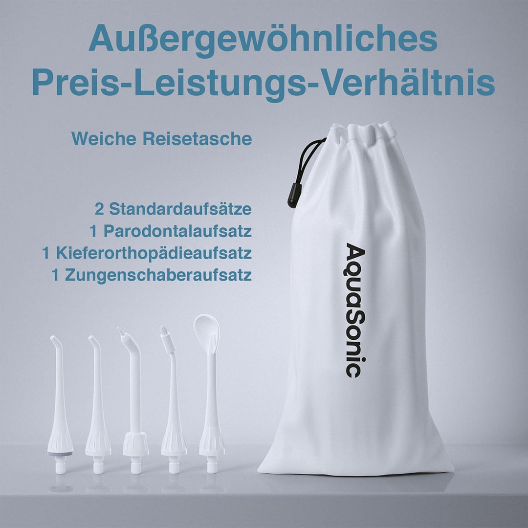 Aquasonic Aqua Flosser - Professioneller Wiederaufladbarer Wasserzahnseidenreiniger mit 4 Aufsätzen