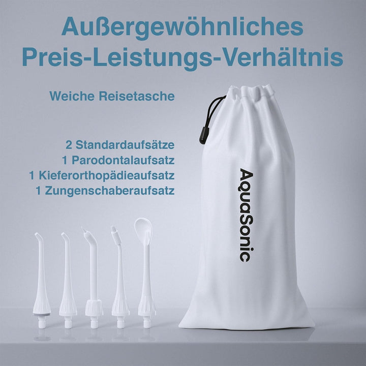 Aquasonic Aqua Flosser - Professioneller Wiederaufladbarer Wasserzahnseidenreiniger mit 4 Aufsätzen