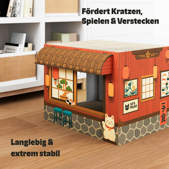Cat’s Palace Katzenhaus Sushi Restaurant – Rückzugsort & Kratzmöbel mit 2 Kratzflächen für Katzen |