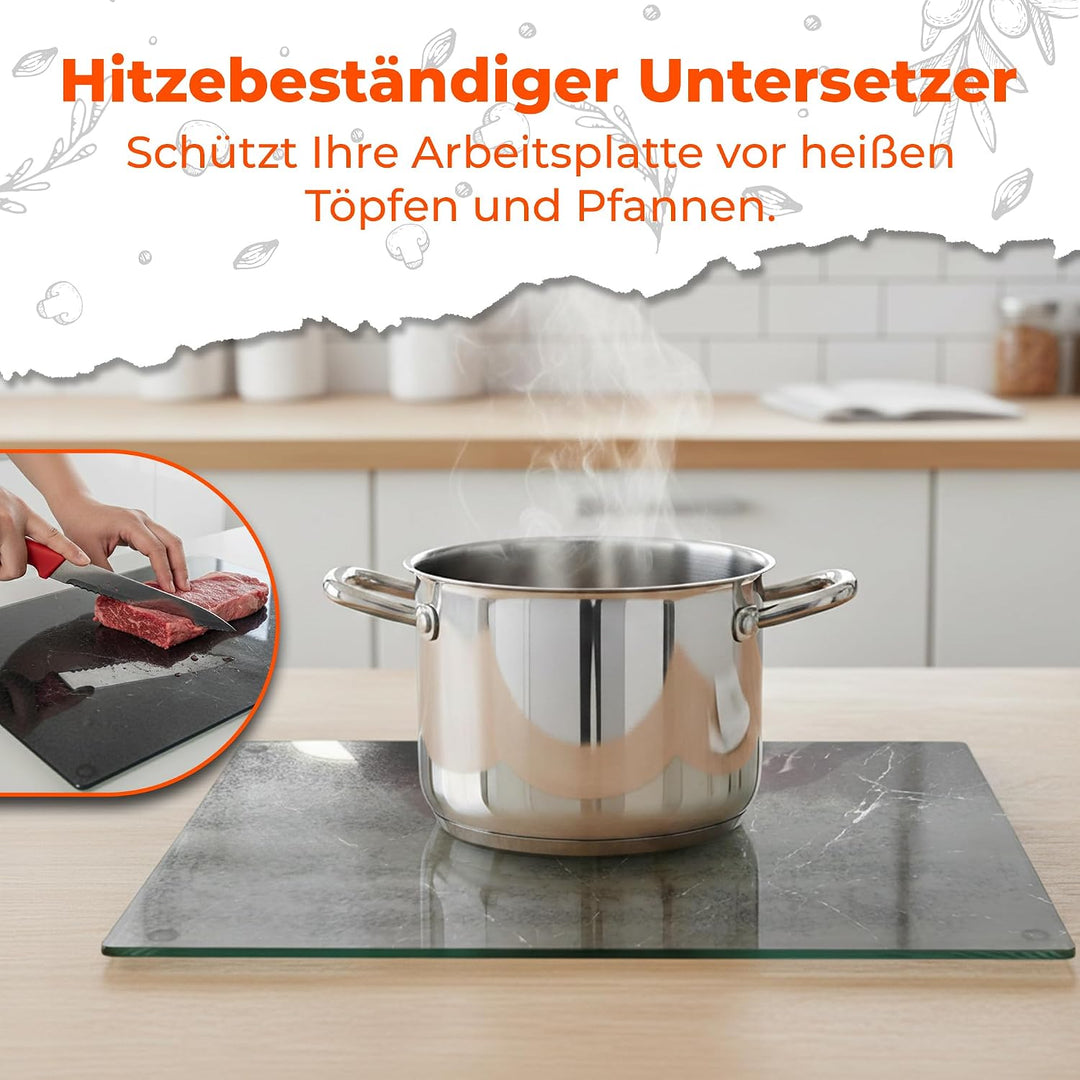 Glas Schneidebrett | 30 x 40 cm | Schneidebrett Glas für die Küche | Hygienisches Schneidebrett aus