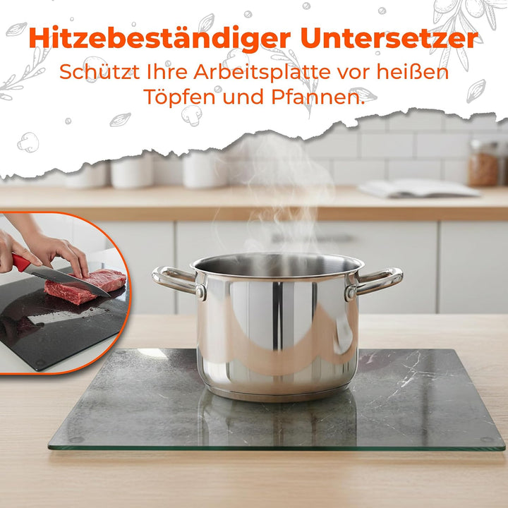 Glas Schneidebrett | 40 x 50 cm | Schneidebrett Glas für die Küche | Hygienisches Schneidebrett aus