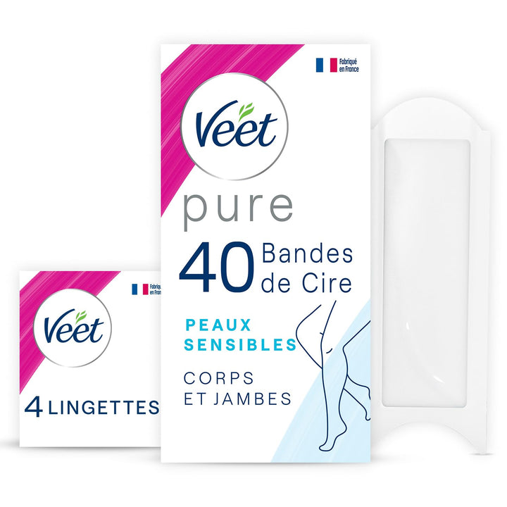 Veet Pure – 40 Kaltwachsstreifen für Körper und Beine – empfindliche Haut – empfohlen von Dermatolog