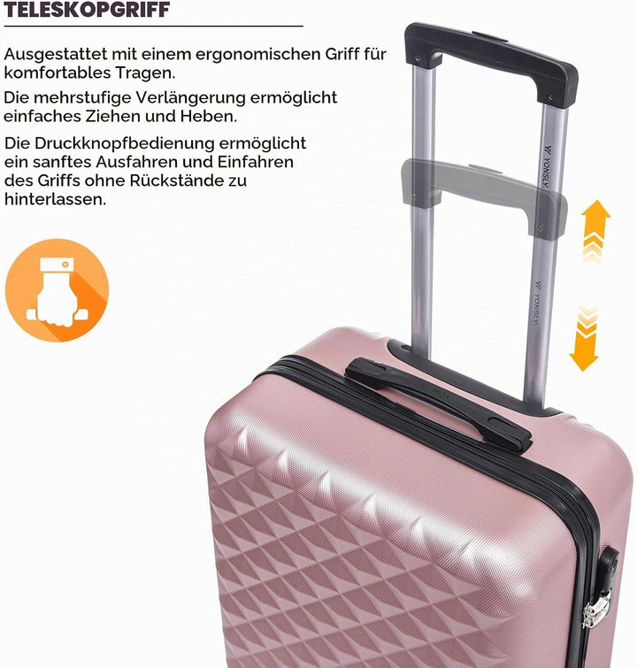 Koffer Suitcase M Roségold, Trolley Reisekoffer, Kabinenkoffer Rollkoffer Handgepäck mit 4 Rollen 36