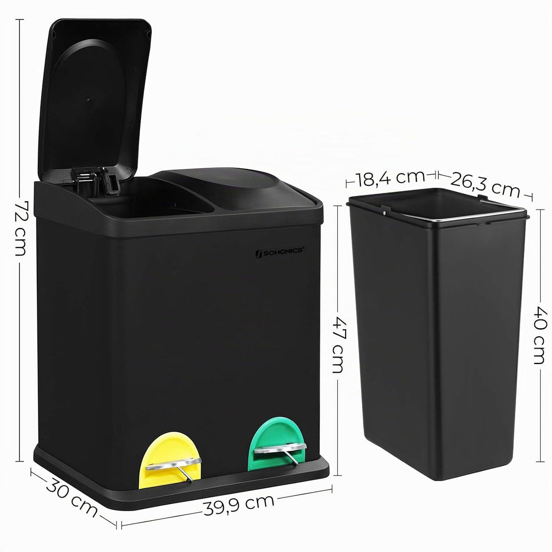 Songmics Mülleimer 30 Liter, Mülltrennung, 2 x 15 Liter, Abfalleimer, Treteimer mit Inneneimern, far