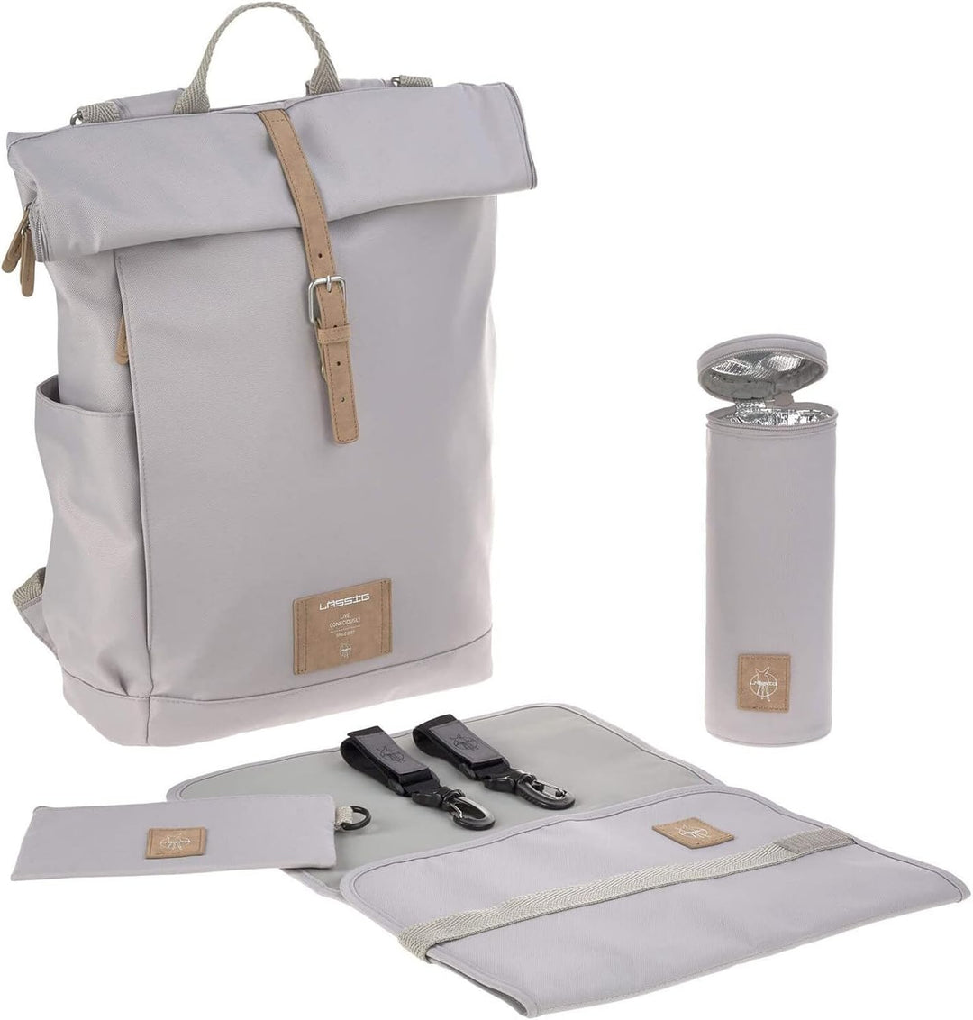 LÄSSIG Wickeltasche, Wickelunterlage, Kinderwagenbefestigung, Flaschenhalter nachhaltig produziert/G
