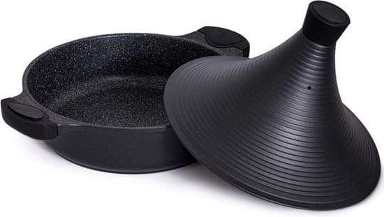 Royal Swiss® Tajine 32 cm – 5L Schmortopf aus Aluminium mit Keramik-Antihaftbeschichtung, Kegel-Deck