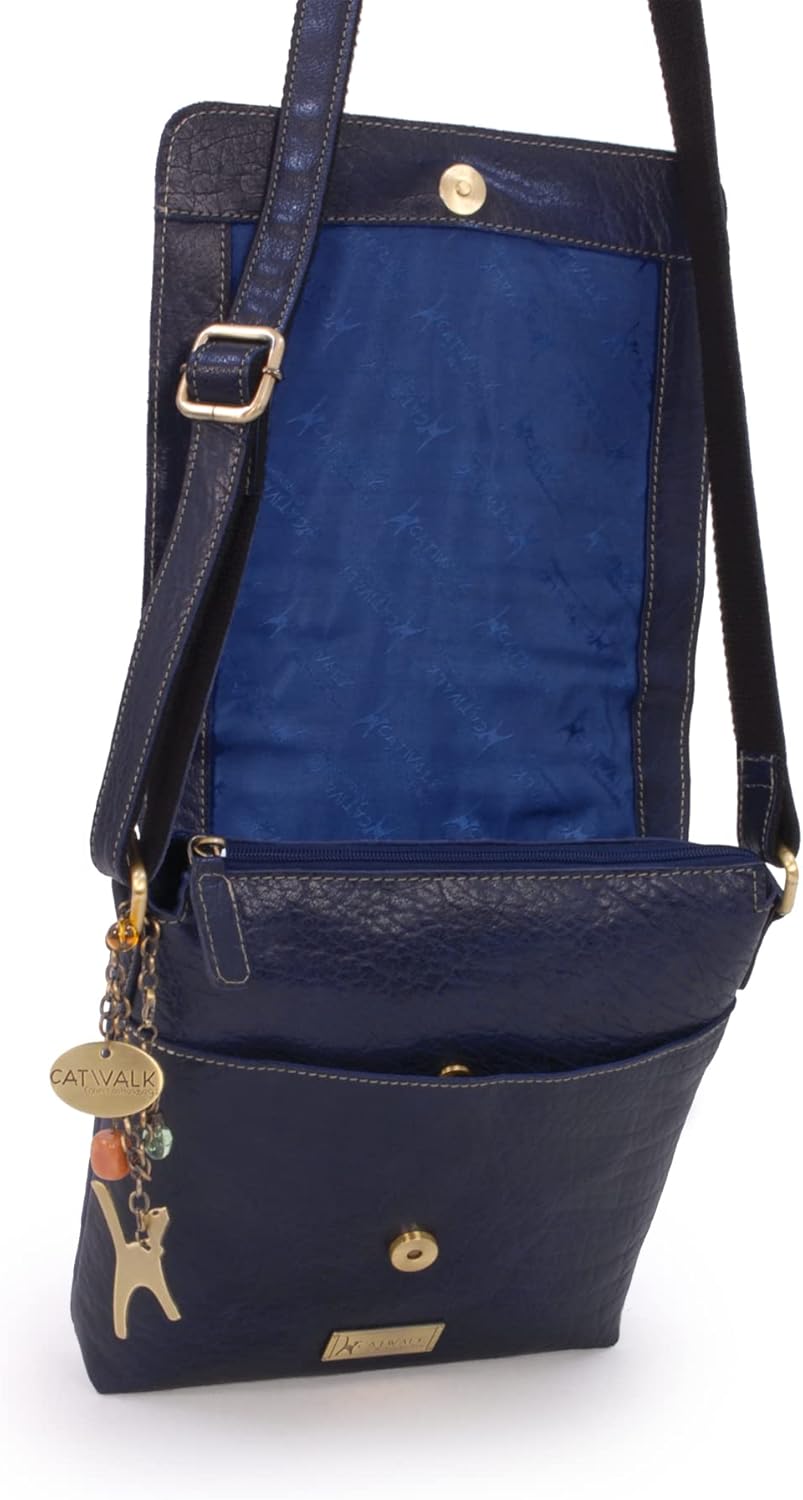 Catwalk Collection Handbags - Leder Umhängetasche Damen - Crossbody Bag/Messenger Bag Mittelgross -